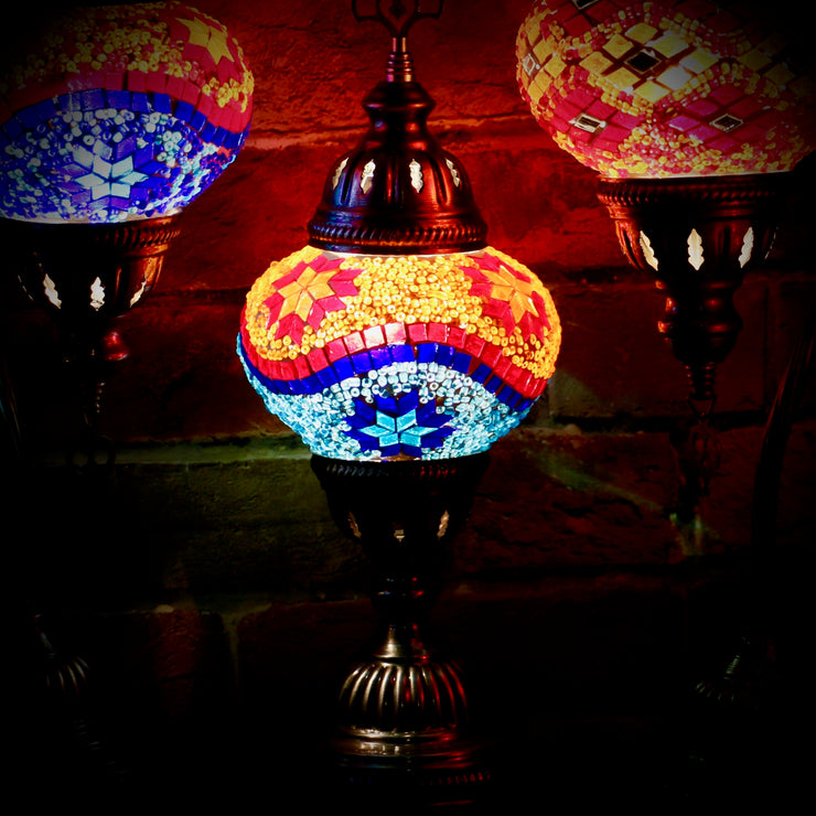 Mosaic Table Lamp in Orange, Red & Two Blues