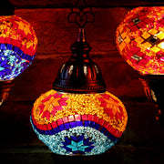 Mosaic Table Lamp in Orange, Red & Two Blues