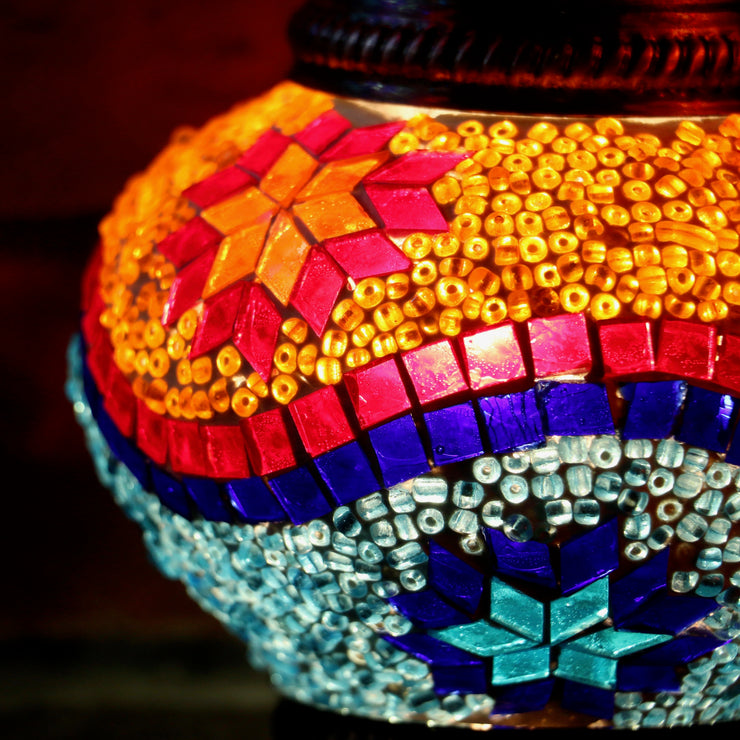 Mosaic Table Lamp in Orange, Red & Two Blues