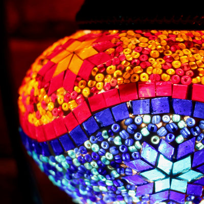 Mosaic Table Lamp in Orange, Red & Two Blues, Swan Neck