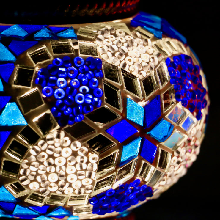 Mosaic Table Lamp in Shades of Blue, Flower Pattern