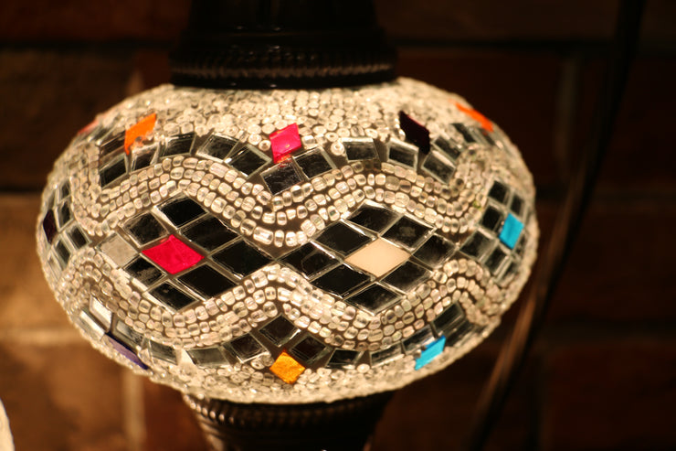 Mosaic Table Lamp in White with Flecks of Color, Swan Neck