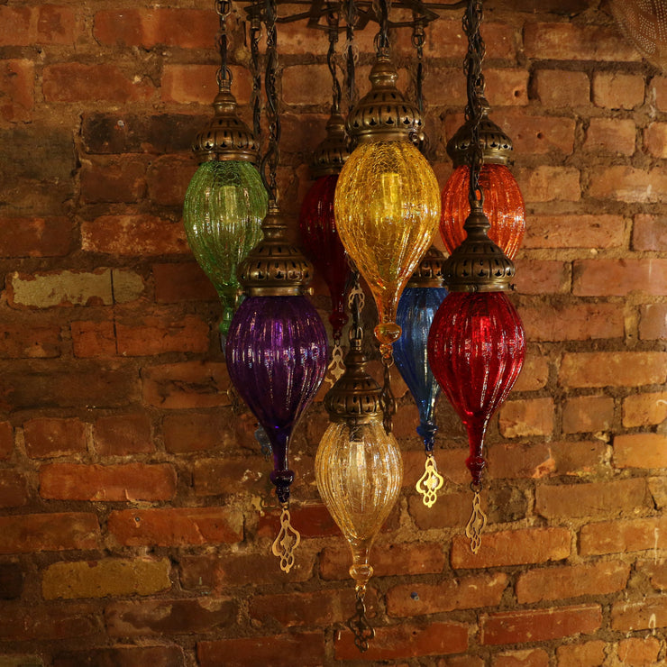 Chandelier of Color in Blown Glass and Brass