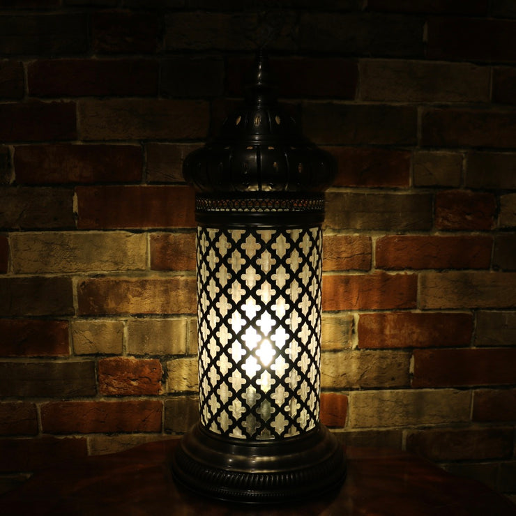 Table or Floor Lamp in Brushed Nickel & Glass