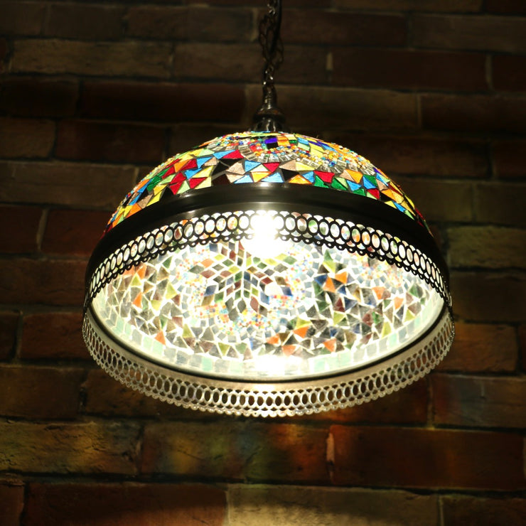 Hanging Mosaic Dome Lamp in MultiColors, Open Bottom