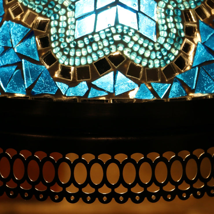 Hanging Mosaic Dome Lamp in Aqua Blue, Open Bottom