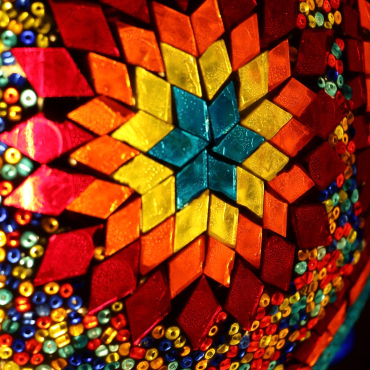 Mosaic Table or Floor Lamp in Red, Orange, Yellow, & Blue