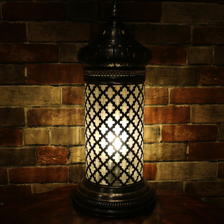 Table or Floor Lamp in Brushed Nickel & Glass