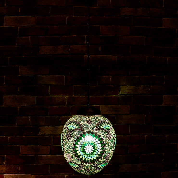 Hanging Mosaic "Egg" Lamp in Green & Turquoise