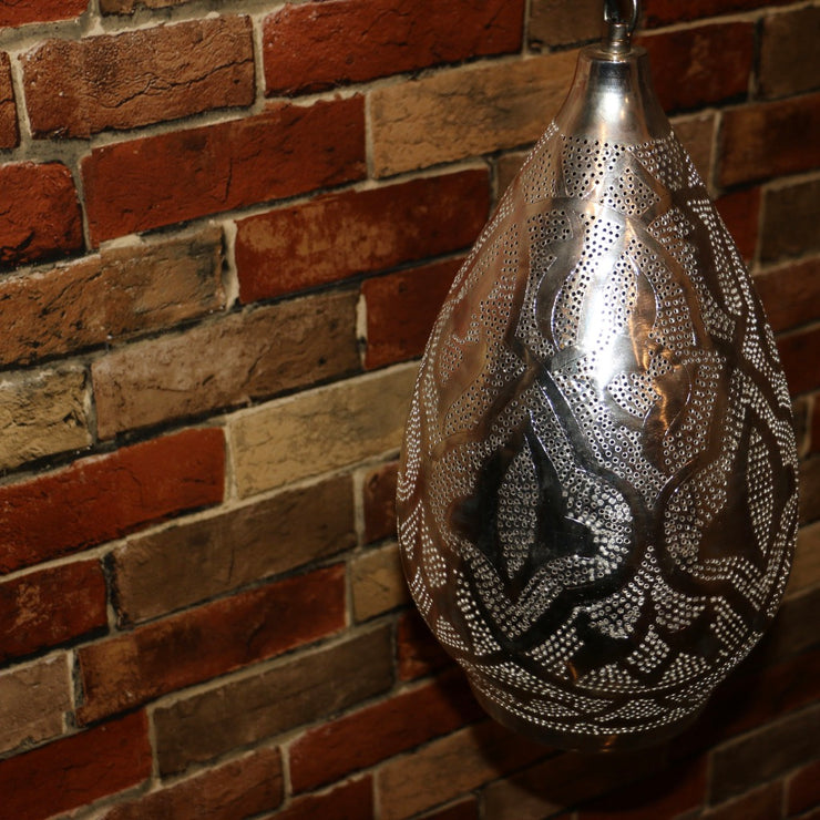Hand-Punctured Nickel-Plated Brass Hanging Lamp