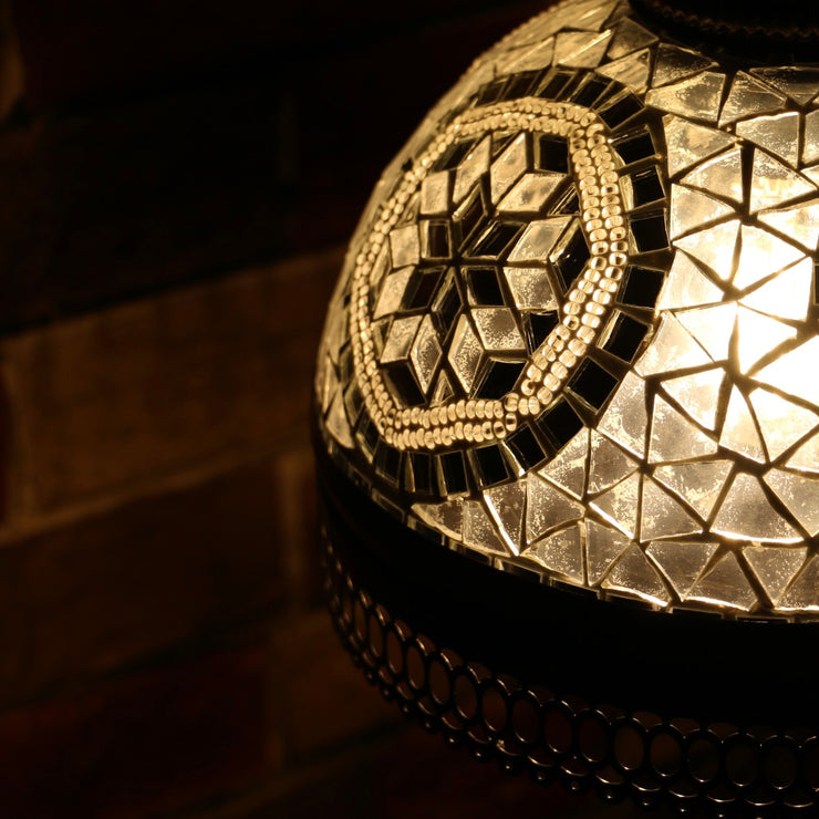 Hanging Mosaic Dome Lamp in White, Open Bottom