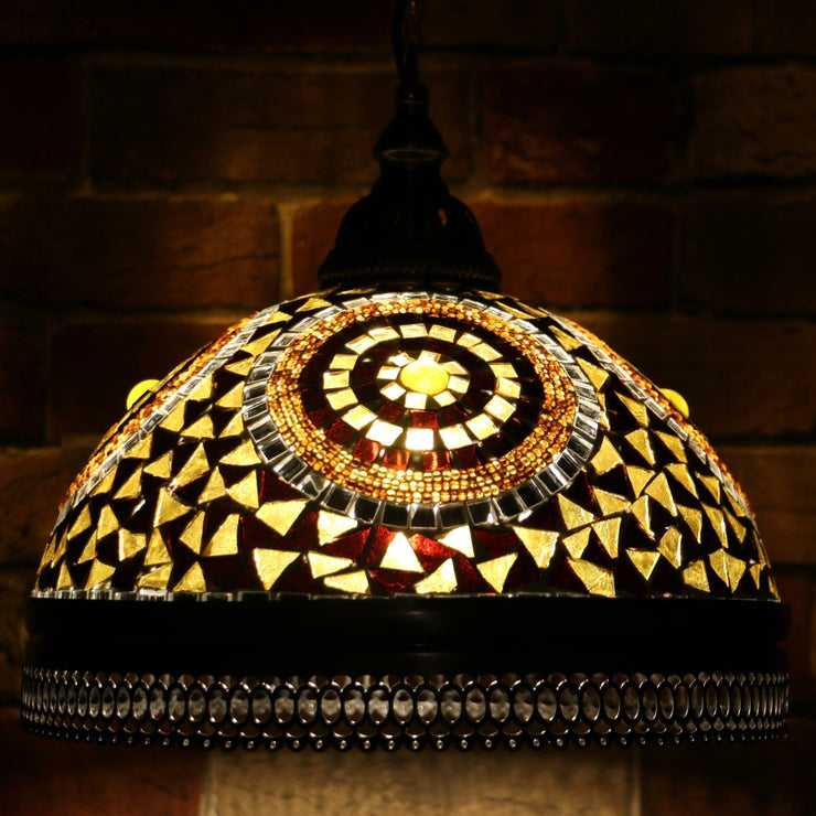 Hanging Mosaic Dome Lamp in Amber, Open Bottom