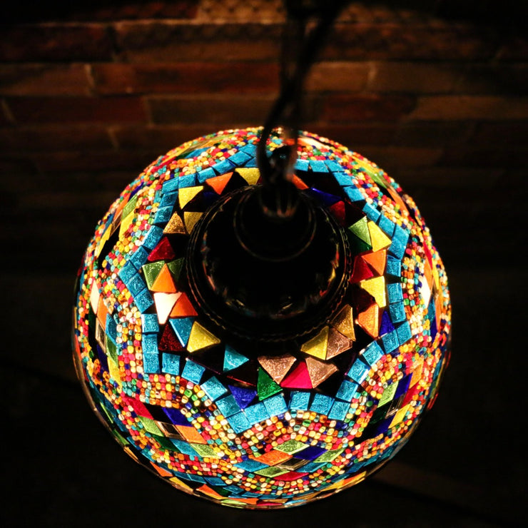 Hanging Mosaic Dome Lamp in Aqua & MultiColors, Open Bottom