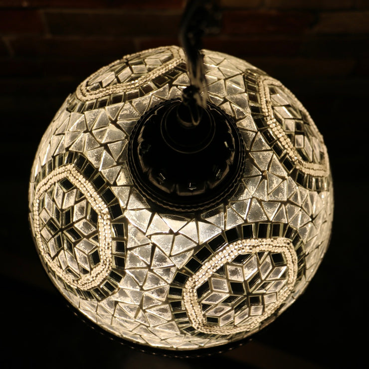 Hanging Mosaic Dome Lamp in White, Open Bottom