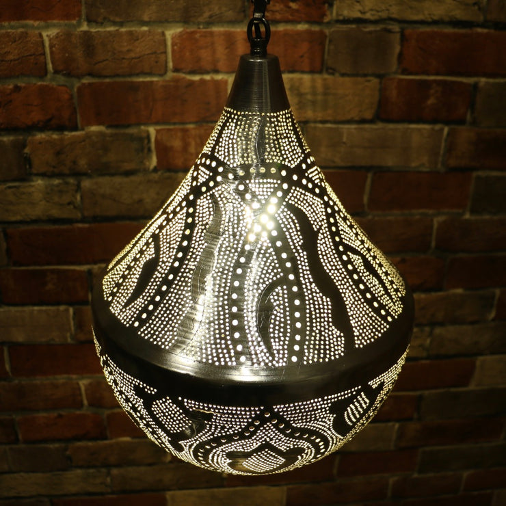 Hand-Punctured Nickel-Plated Brass Hanging Lamp