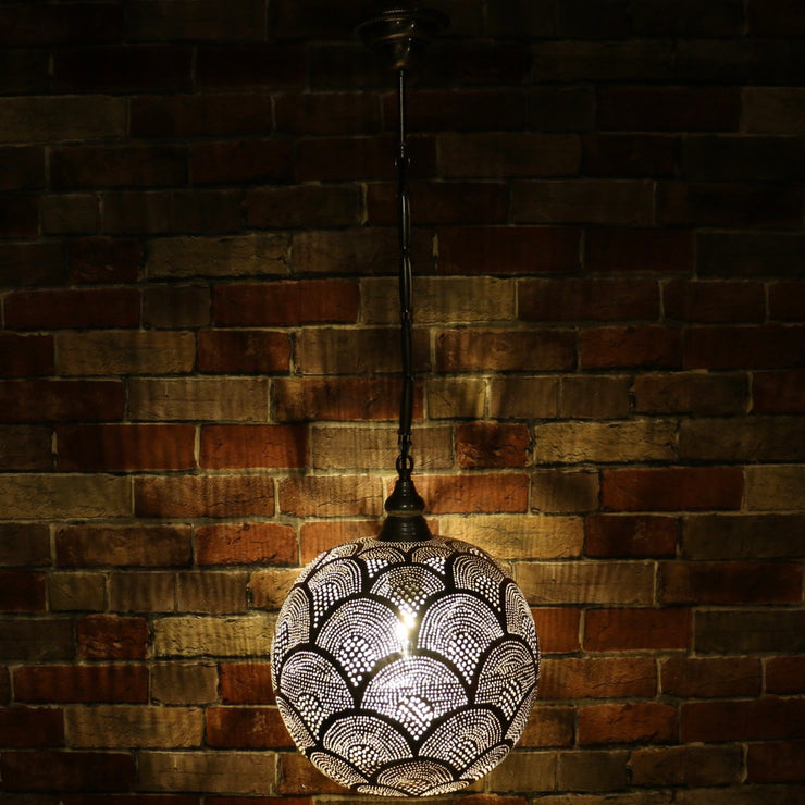 Hand-Punctured Nickel-Plated Brass Hanging Lamp