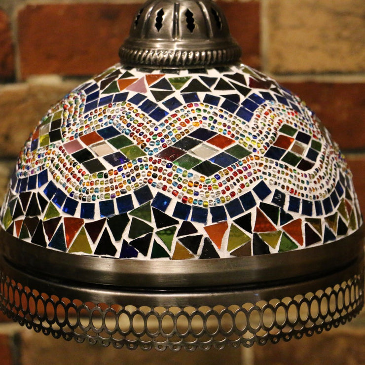 Hanging Mosaic Dome Lamp in Aqua & MultiColors, Open Bottom