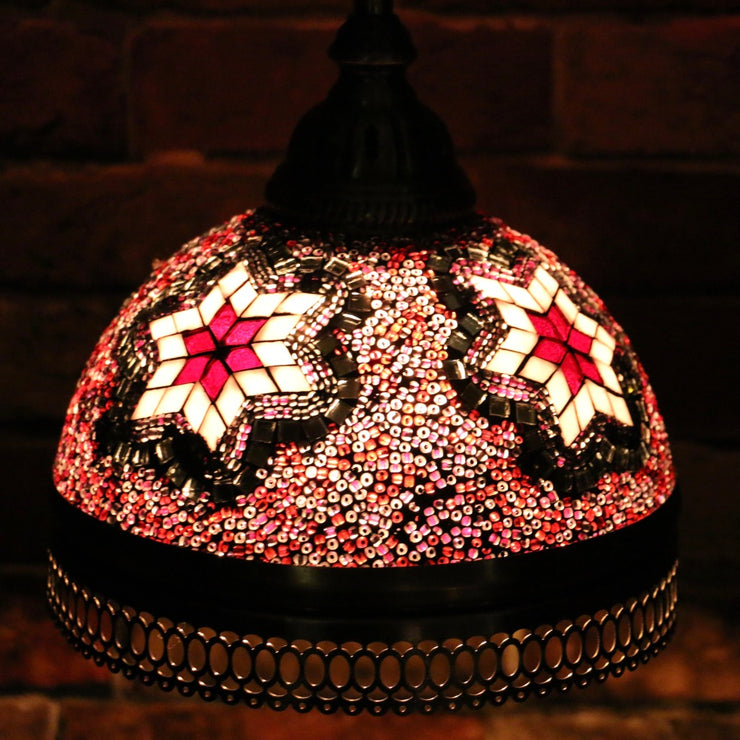 Hanging Mosaic Dome Lamp in Blush Tones, Open Bottom