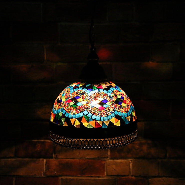Hanging Mosaic Dome Lamp in Aqua & MultiColors, Open Bottom
