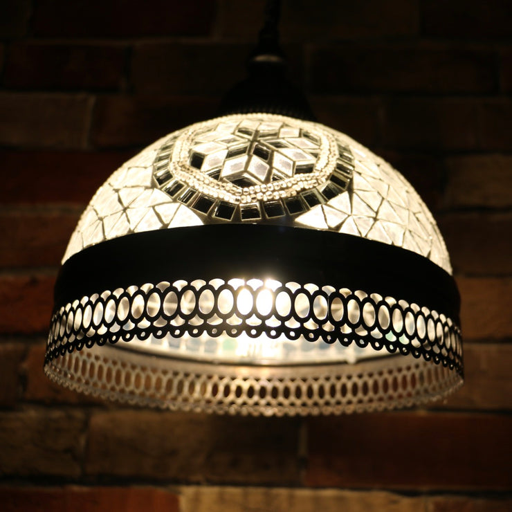 Hanging Mosaic Dome Lamp in White, Open Bottom