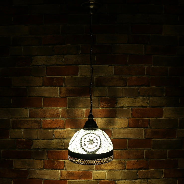 Hanging Mosaic Dome Lamp in White, Open Bottom