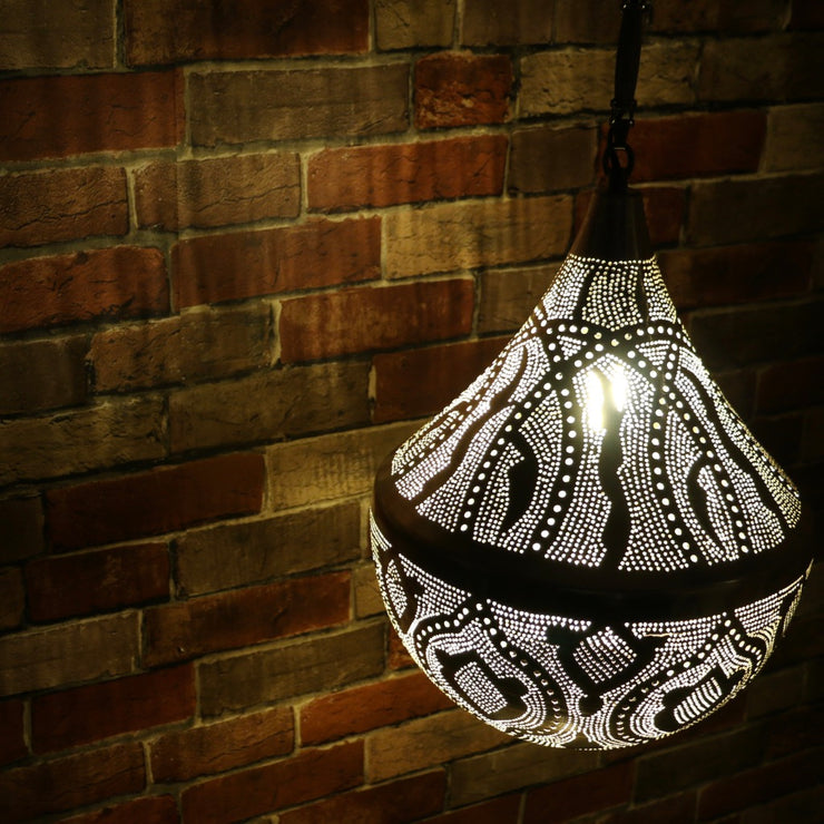 Hand-Punctured Nickel-Plated Brass Hanging Lamp