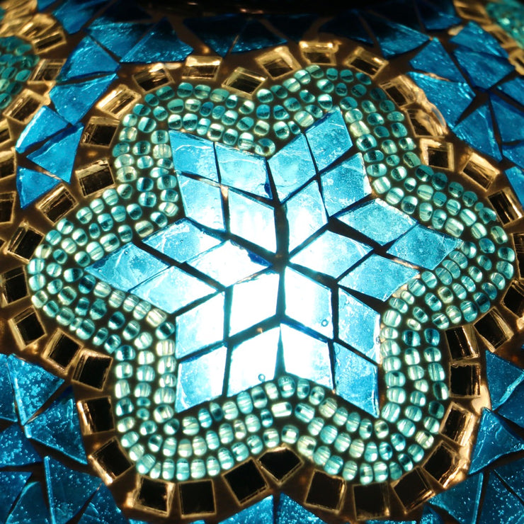 Hanging Mosaic Dome Lamp in Aqua Blue, Open Bottom