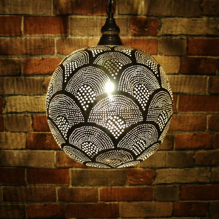 Hand-Punctured Nickel-Plated Brass Hanging Lamp