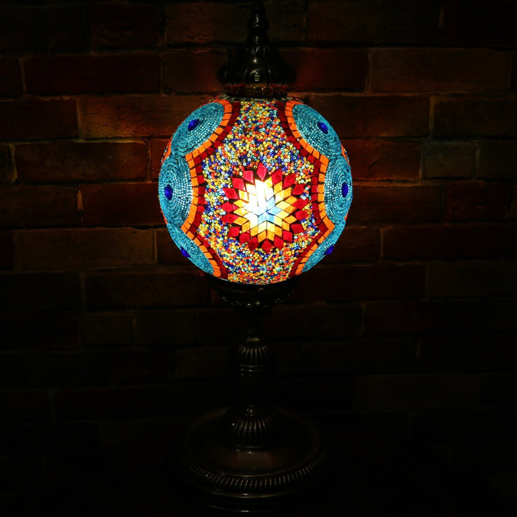Mosaic Table or Floor Lamp in Red, Orange, Yellow, & Blue