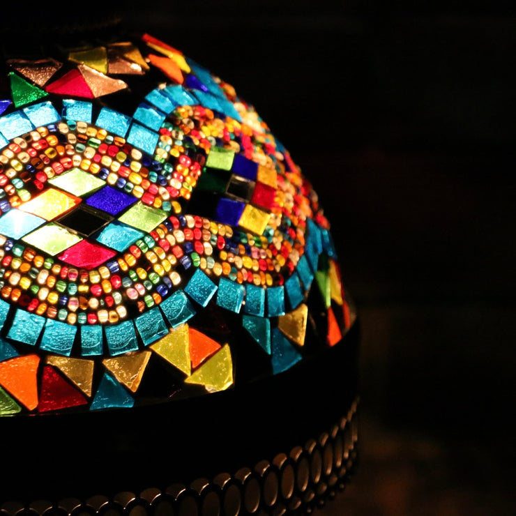 Hanging Mosaic Dome Lamp in Aqua & MultiColors, Open Bottom
