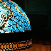 Hanging Mosaic Dome Lamp in Aqua Blue, Open Bottom