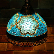 Hanging Mosaic Dome Lamp in Aqua Blue, Open Bottom