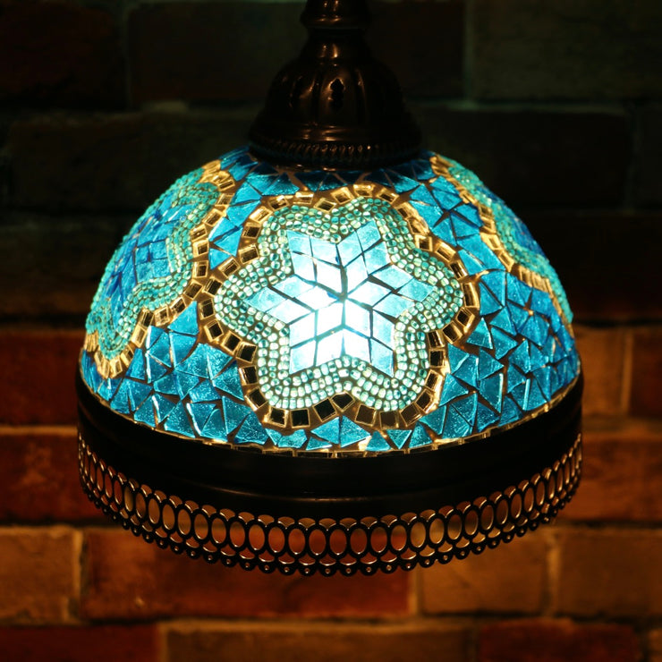 Hanging Mosaic Dome Lamp in Aqua Blue, Open Bottom