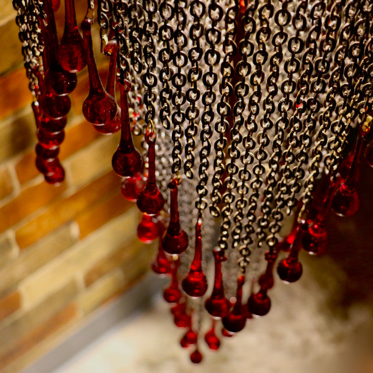 Blown Glass Red Droplet & Chain Chandelier