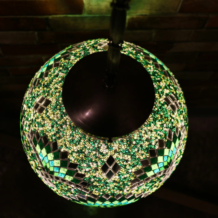 Hanging Mosaic "Egg" Lamp in Green & Turquoise