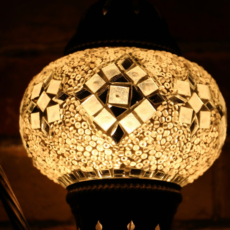 Mosaic Table Lamp in White, Swan Neck