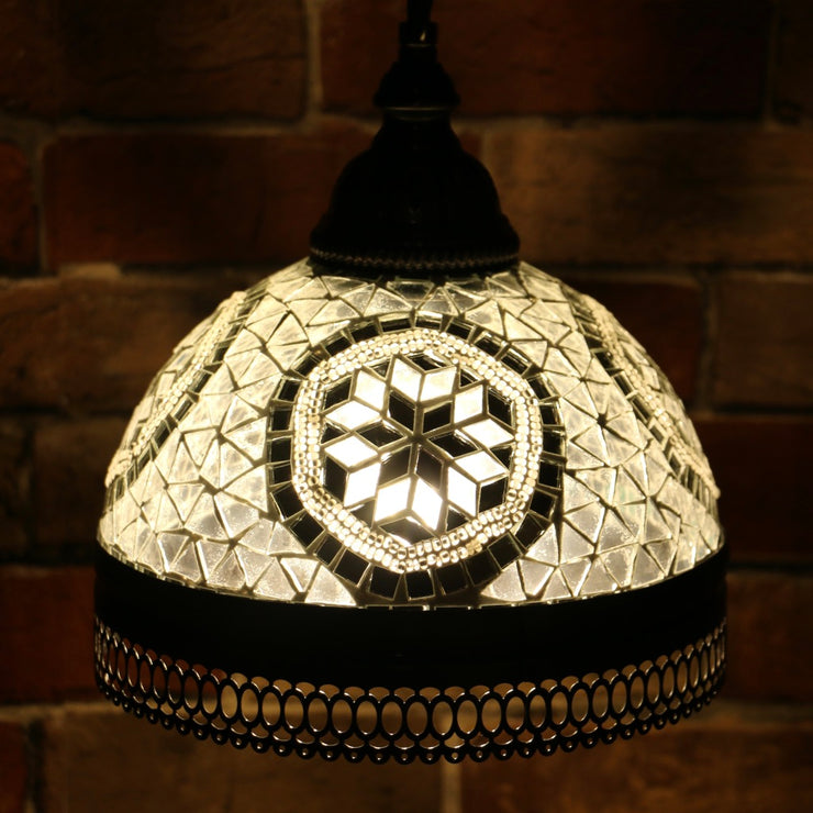 Hanging Mosaic Dome Lamp in White, Open Bottom