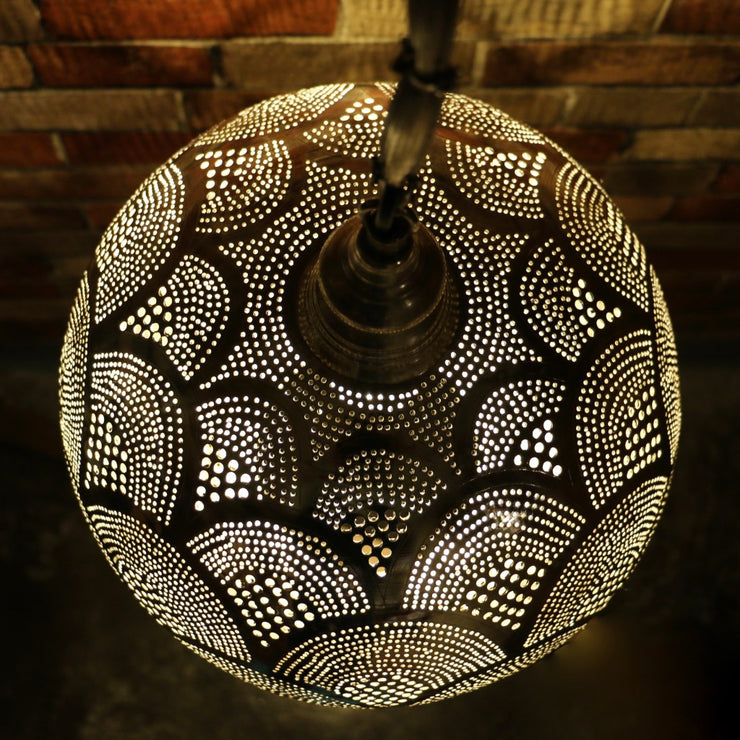 Hand-Punctured Nickel-Plated Brass Hanging Lamp