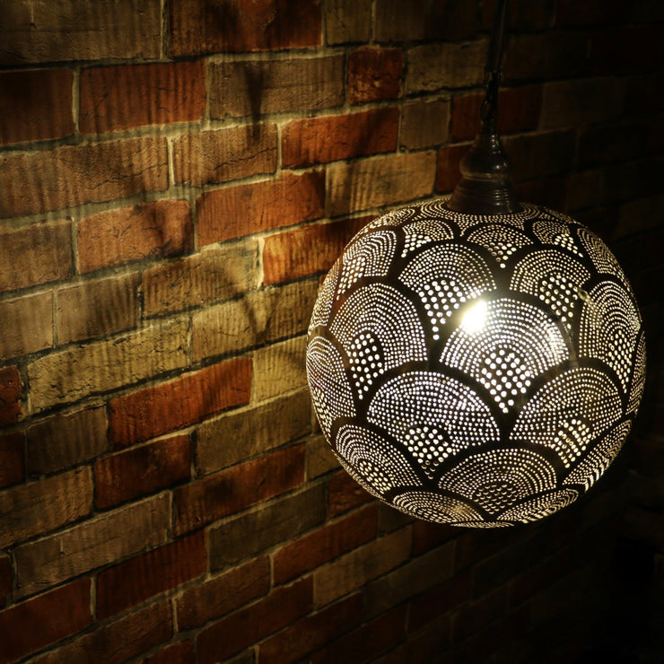 Hand-Punctured Nickel-Plated Brass Hanging Lamp