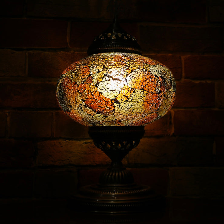 Crackle Glass Table Lamp in Dark Amber, 3 Styles Available, Large