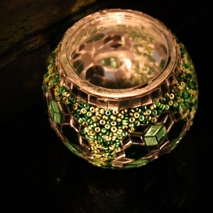 Mosaic Candleholder in Greens