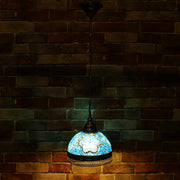 Hanging Mosaic Dome Lamp in Aqua Blue, Open Bottom