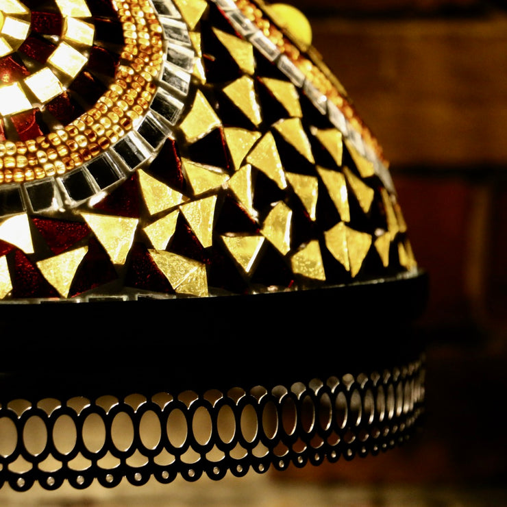 Hanging Mosaic Dome Lamp in Amber, Open Bottom