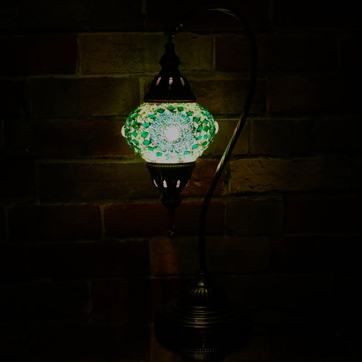 Mosaic Table Lamp in Green, Swan Neck