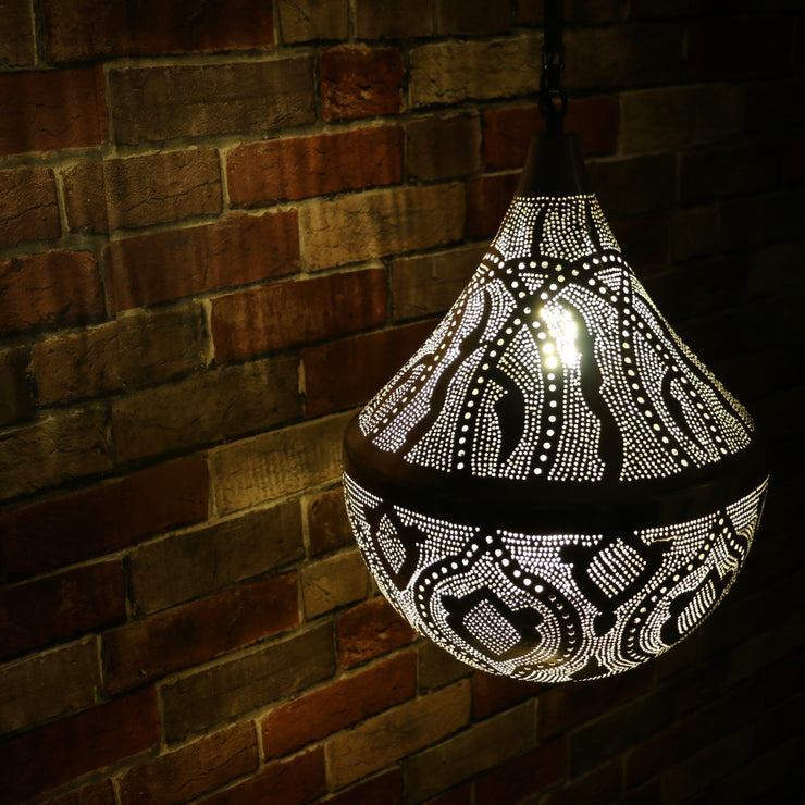 Hand-Punctured Nickel-Plated Brass Hanging Lamp