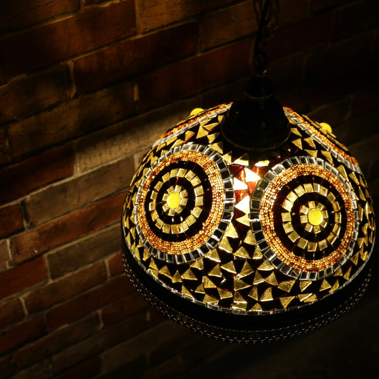 Hanging Mosaic Dome Lamp in Amber, Open Bottom