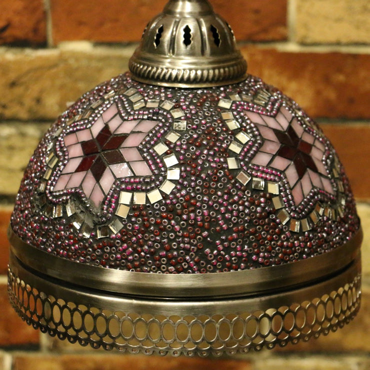 Hanging Mosaic Dome Lamp in Blush Tones, Open Bottom