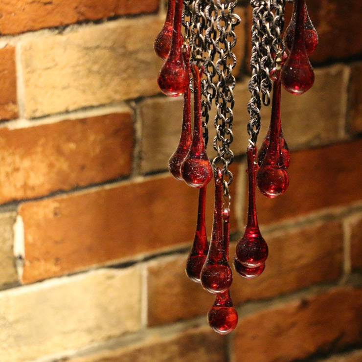 Blown Glass Red Droplet & Chain Chandelier