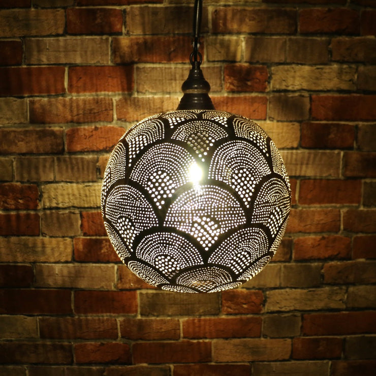 Hand-Punctured Nickel-Plated Brass Hanging Lamp