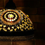 Hanging Mosaic Dome Lamp in Amber, Open Bottom